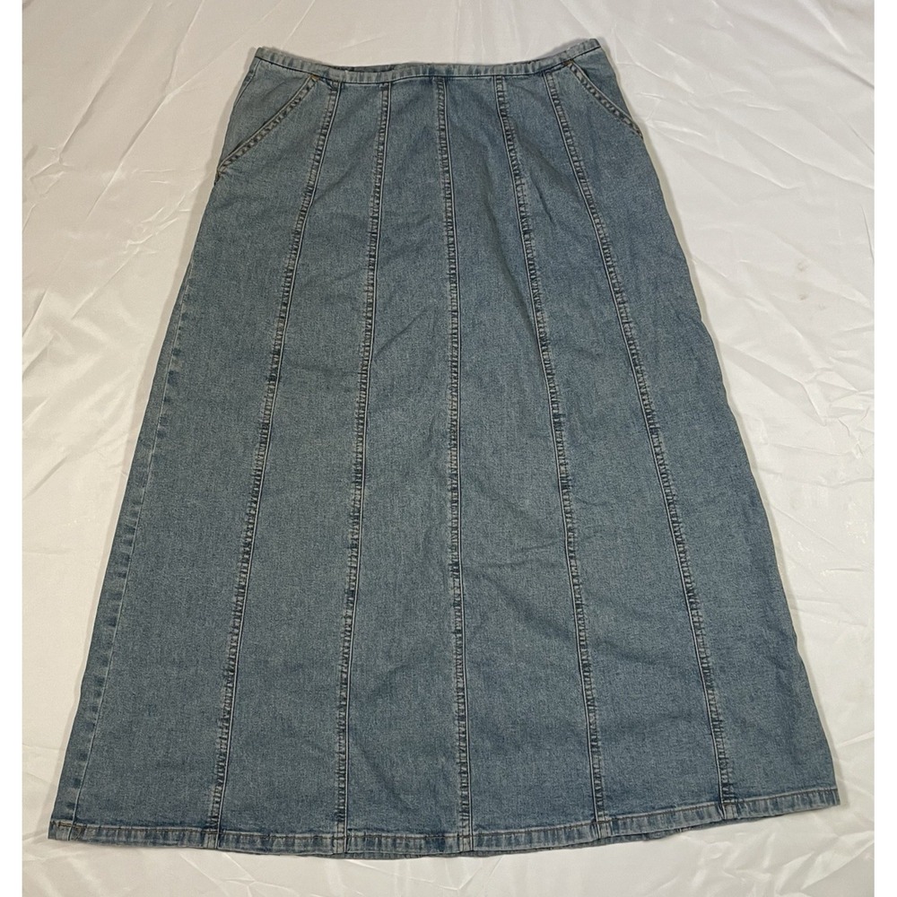 The Territory Ahead Paneled Denim Skirt Size 4 Midi Pockets Lightweight Casual